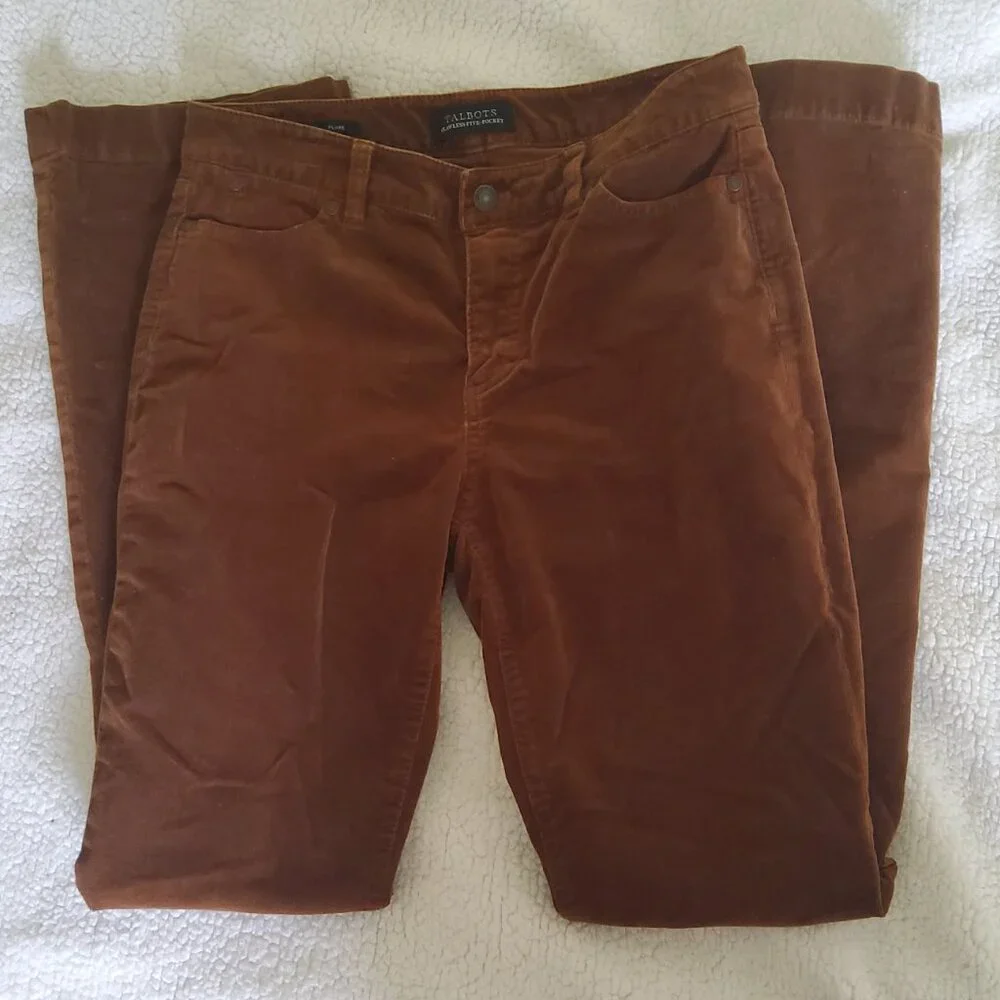 Talbots Mustard Gold Corduroy Wide Leg Flare Pants Vintage Style EUC